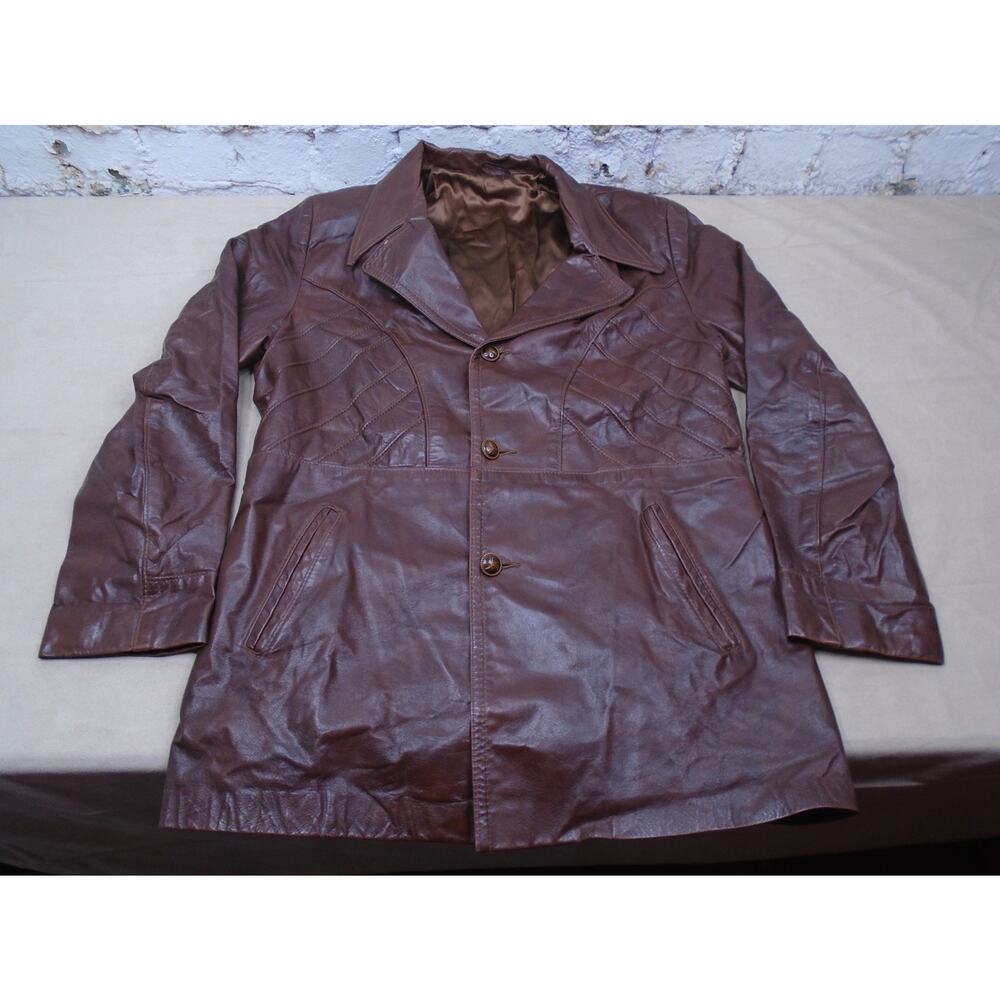 Grais Angel Skin Nappa Leather Jacket Car Coat Made USA Brown Mens 40 Regular